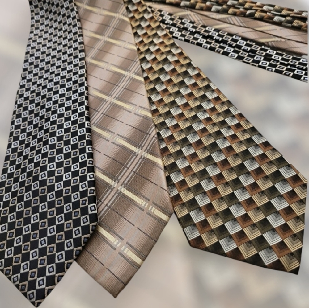 3 Silk Ties | Kenneth Cole, Van Heusen Neutral Colors